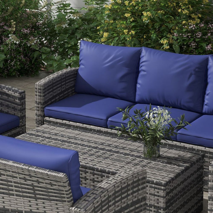 Outsunny Patio Rattan Sofa Set Conversation Furniture with Storage Blue