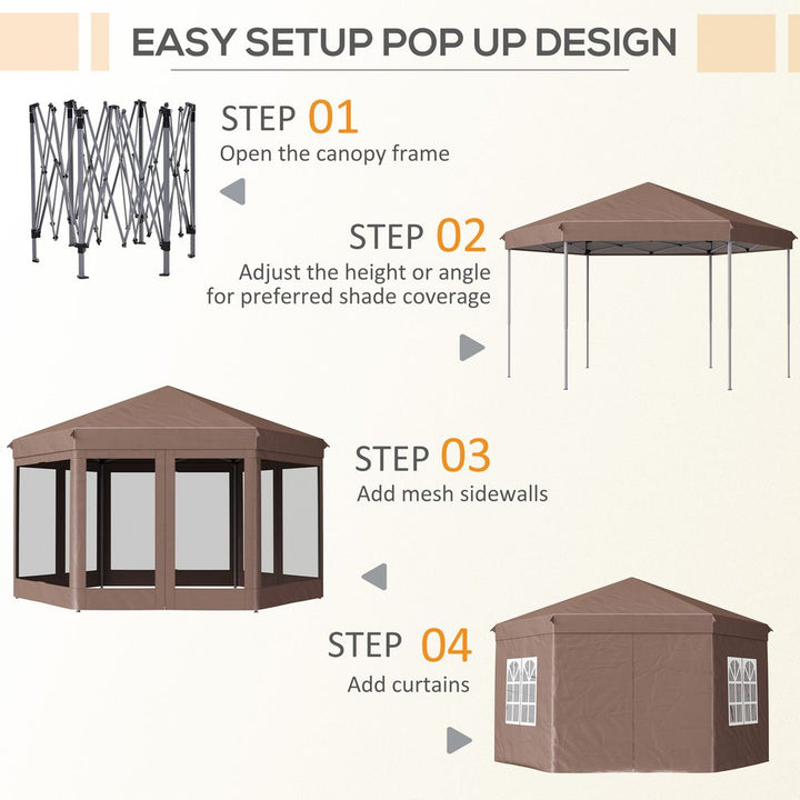 Outsunny Hexagonaletal Frame Garden Gazebo Brown