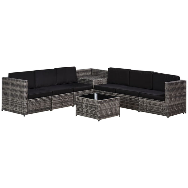 Outsunny -Seater Rattan Sofa Furniture Set W/ Cushions, Steel Frame-Grey