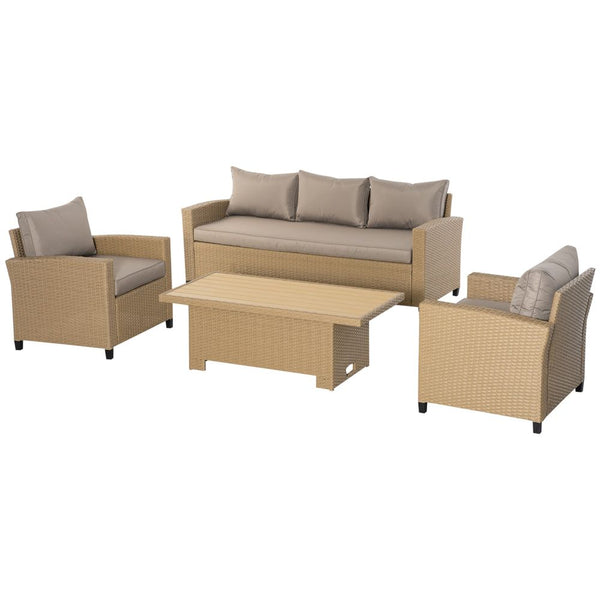  Patio Wicker Aluminum Conversation Furniture Sofa Set w/ Table