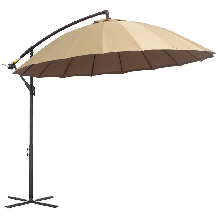 (m) Cantilever Shanghai Parasol w/ Crank Handle, Cross Base, Khaki Outsunny