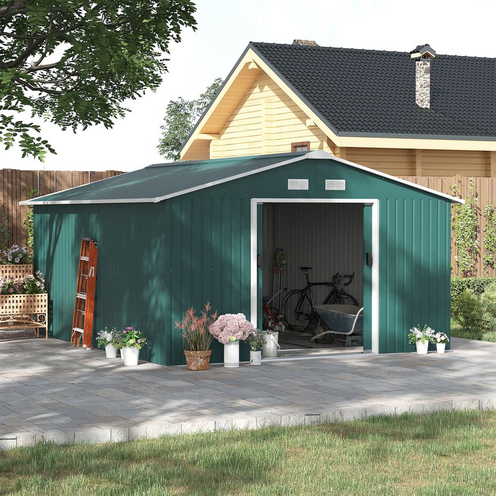 13ft x 11ft Outdoor Roofed Metal Storage Shed Foundation Vent & Doors