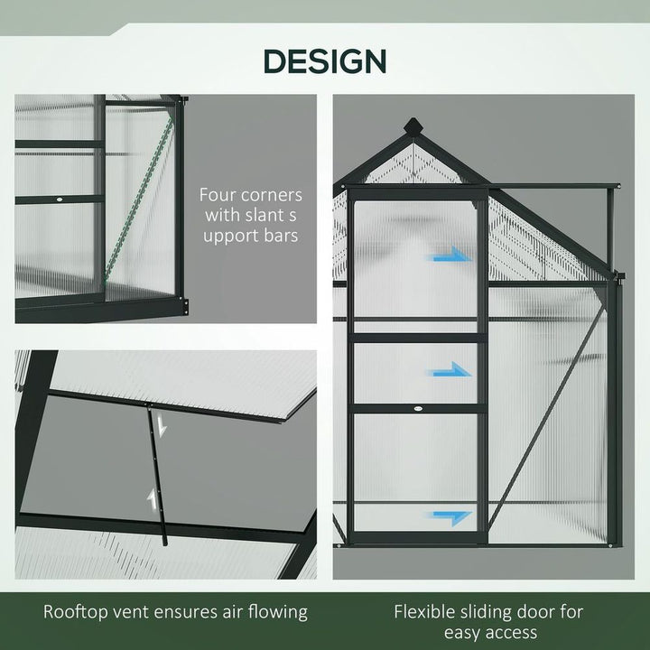 Polycarbonate Walk-In Garden Greenhouse Aluminium Frame w/ Slide Door x ft