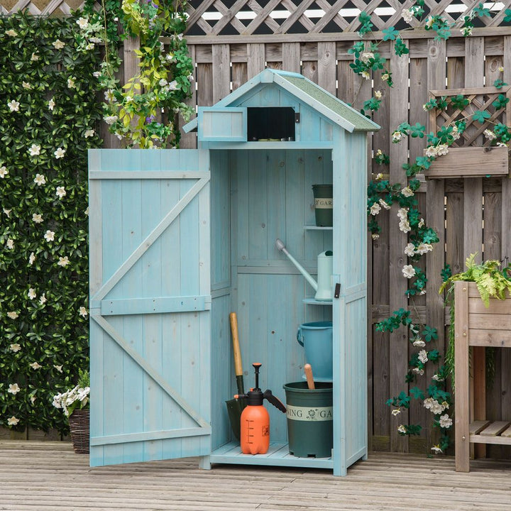 Garden Shed Vertical Utility Shelves Wood Tool Storage Unit Cabinet