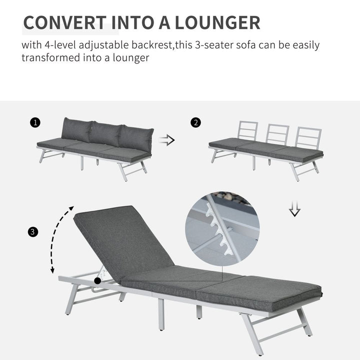 Pc Garden Seating Set w/ Convertible Sofa Lounge Table Grey Coffee