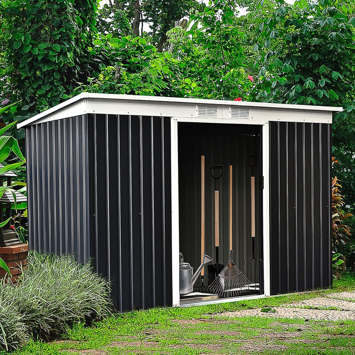 Outsunny x FT Outdoor Garden Storage Shed w/ Door Galvanisedetal Grey
