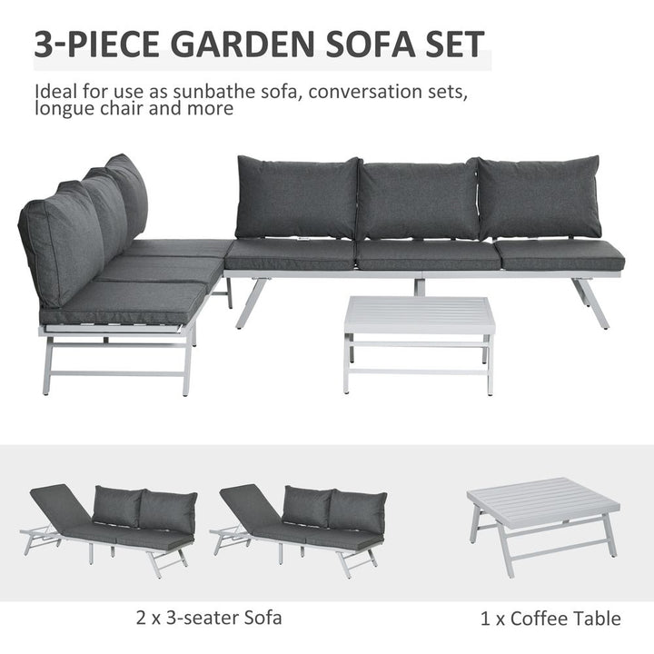 Pc Garden Seating Set w/ Convertible Sofa Lounge Table Grey Coffee