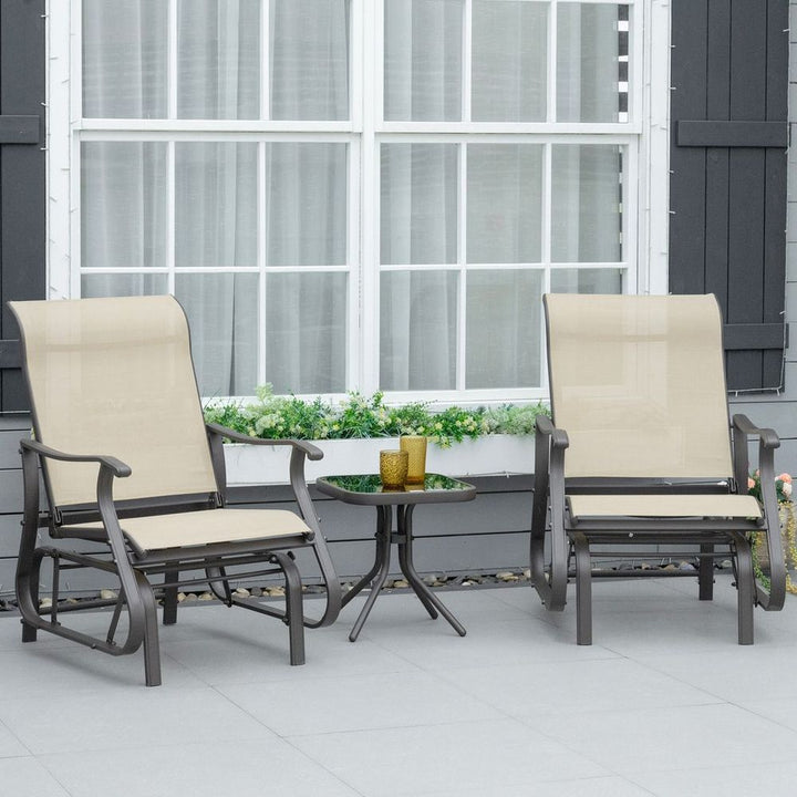  Outdoor Gliding Chairs w/ Table Set Patio Garden Furniture Khaki