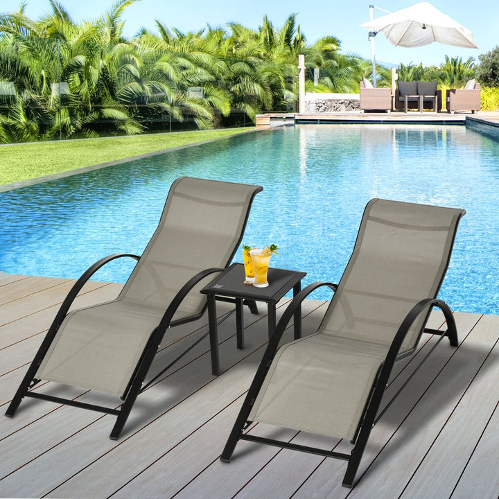  Pieces Lounge Chair Set Garden Sunbathing Chair w/ Table Grey Outsunny