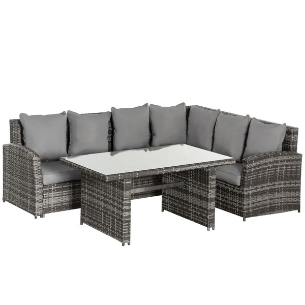 -Seater Patio Dining Table Sets All Weather PE Rattan Sofa Cushions Grey