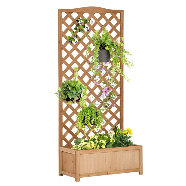 Garden Wooden Planter Box with Trellis , Brown Bed