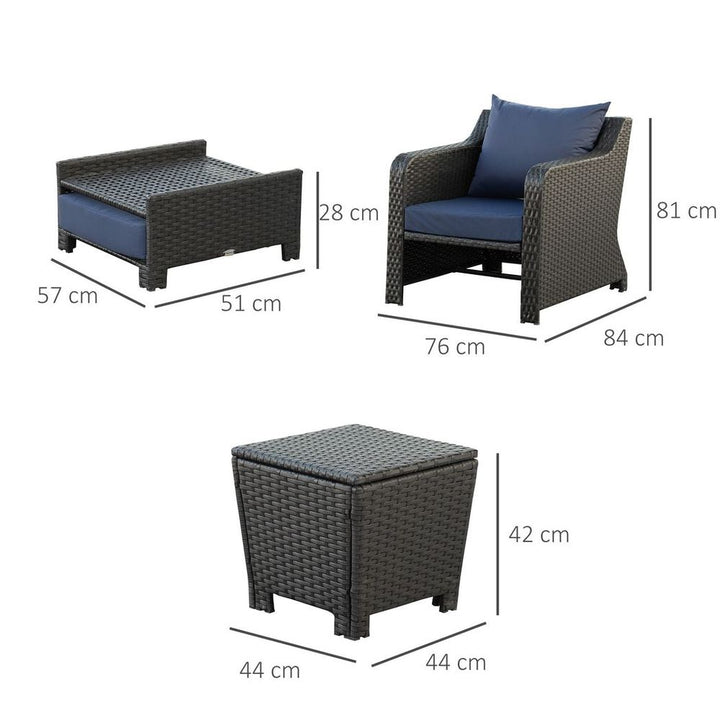  Outdoor Rattan Sofa Set w/ Storage Function Side Table & Ottoman