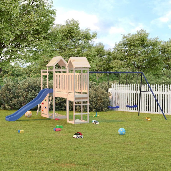 Playhouse with Slide Swings Rockwall Solid Wood Pine