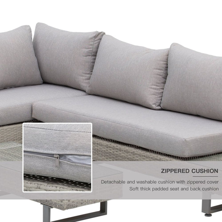 pc Rattan Sofa Set Lounge Furniture Tea Table, Side Table & Cushioned Grey