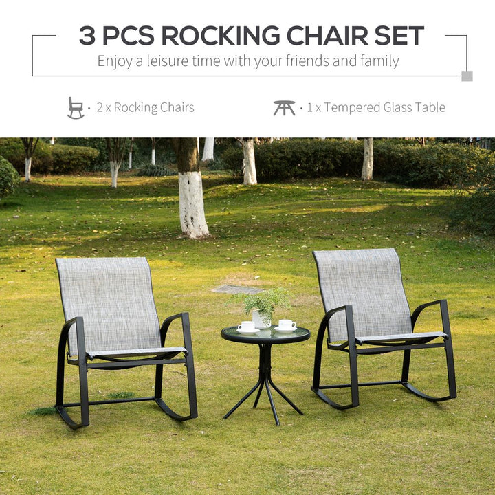 Pc Patio Bistro Set Rocking Chairs and Tempered Glass Table Coffee