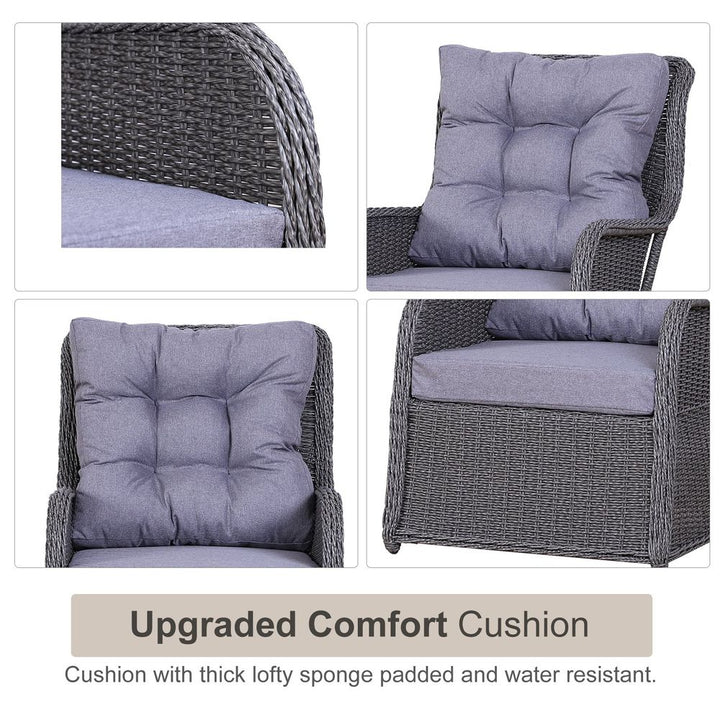 Deluxe -Seater Rattan Armchair & Table Set Grey