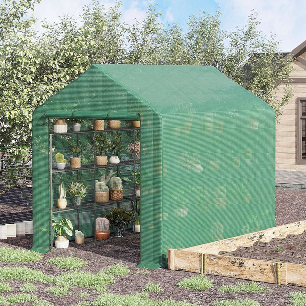 Poly Tunnel Steeple Walk in Greenhouse Removable Cover Shelves 