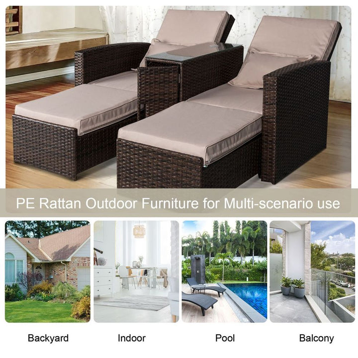 Garden Double Rattan Sun Lounger Sofa Recliner Wicker Patio Brown