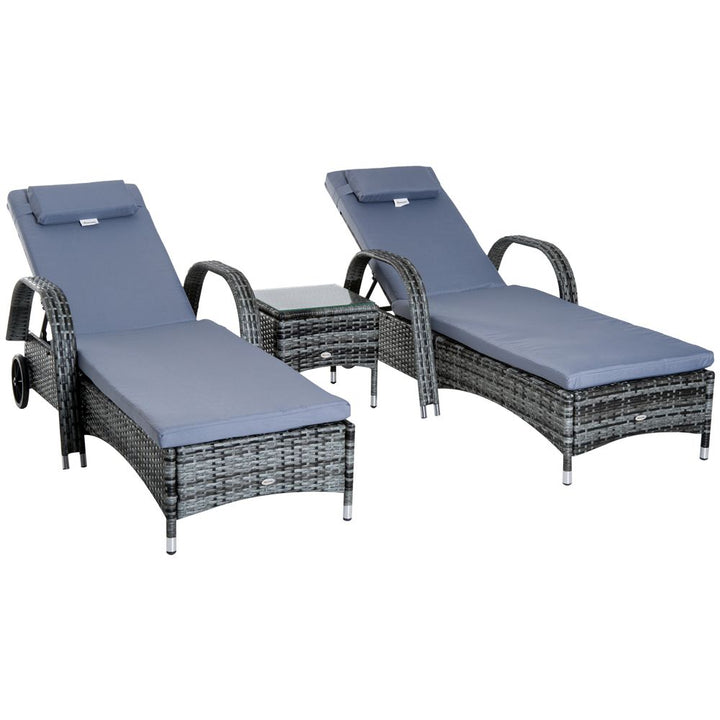Garden Rattan Furniture PC Sun Lounger Recliner Set & Side Table Patio Wicker