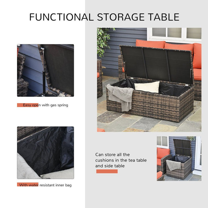  Rattan Wicker Sofa Set Sectional & Storage Table & Cushionixed Brown