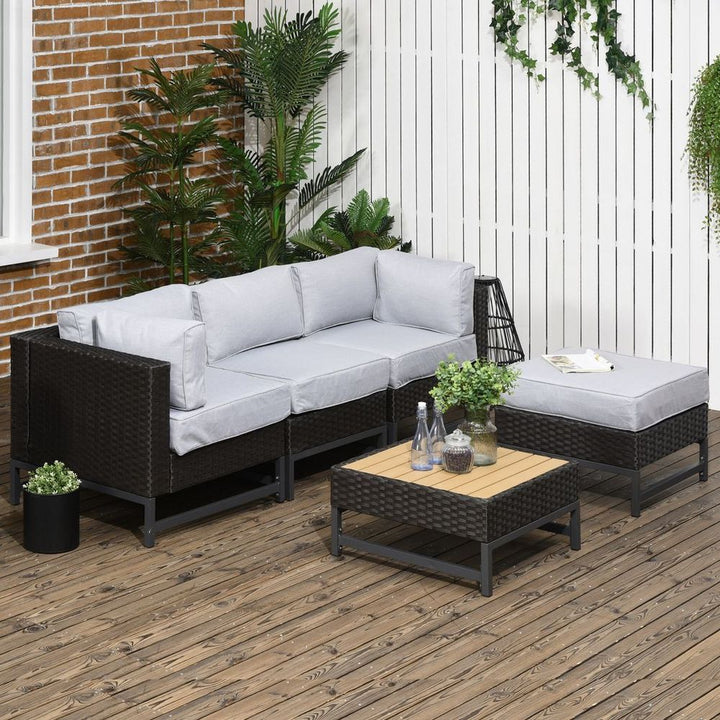  Rattan Corner Sofa, Rattan Garden Furniture Wood Grain Plastic Top Table