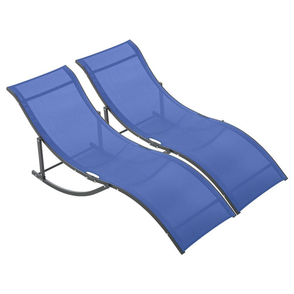 Set of Zero Gravity Lounge Chair Recliners Sun Lounger Navy Blue