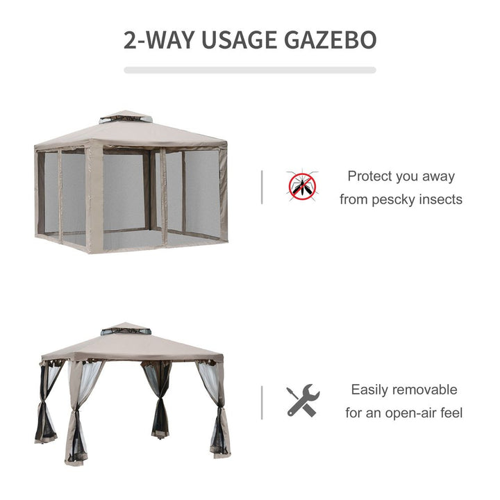 Outsunny Outdoor Gazebo, -tier Roof W/Netting, L x W x H-Taupe