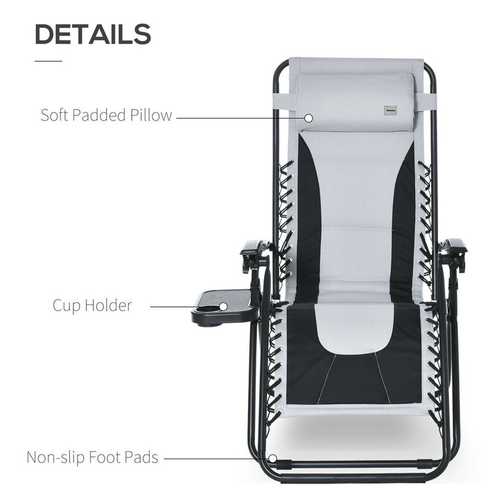 Zero Gravity Folding Recliner, Cup Holder, Adjustable Light Grey