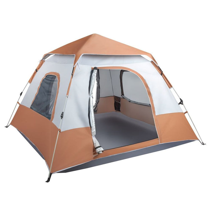 ** Spring Quick Opening Four-Person Family Tent Camping Tent Brown