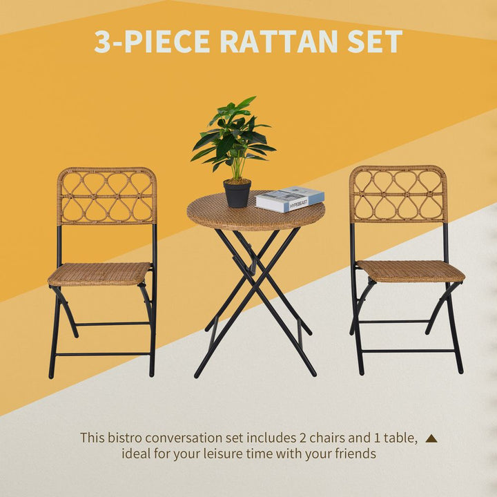  Rattan Wicker Set Easy Folding, Hand Woven Rattan Coffee Table & Chairs