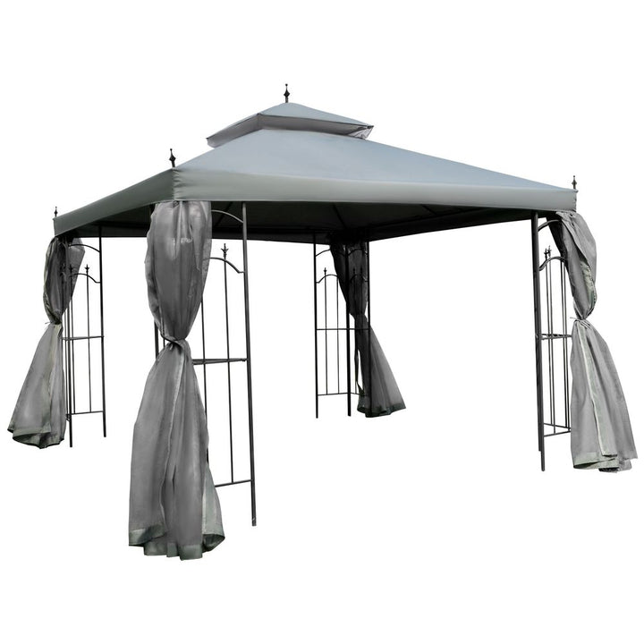  x (m) Garden Gazebo Double Top Gazebo Canopy w/ Curtains Grey Outsunny