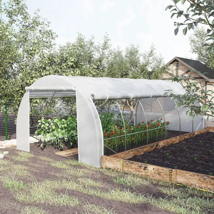  Polytunnel Greenhouse Pollytunnel Tent w/ Steel Frame White