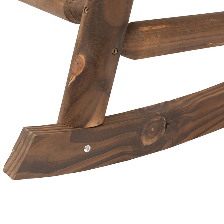-Seater Rocking Bench Wood Frame Curved Dark Stain Brown