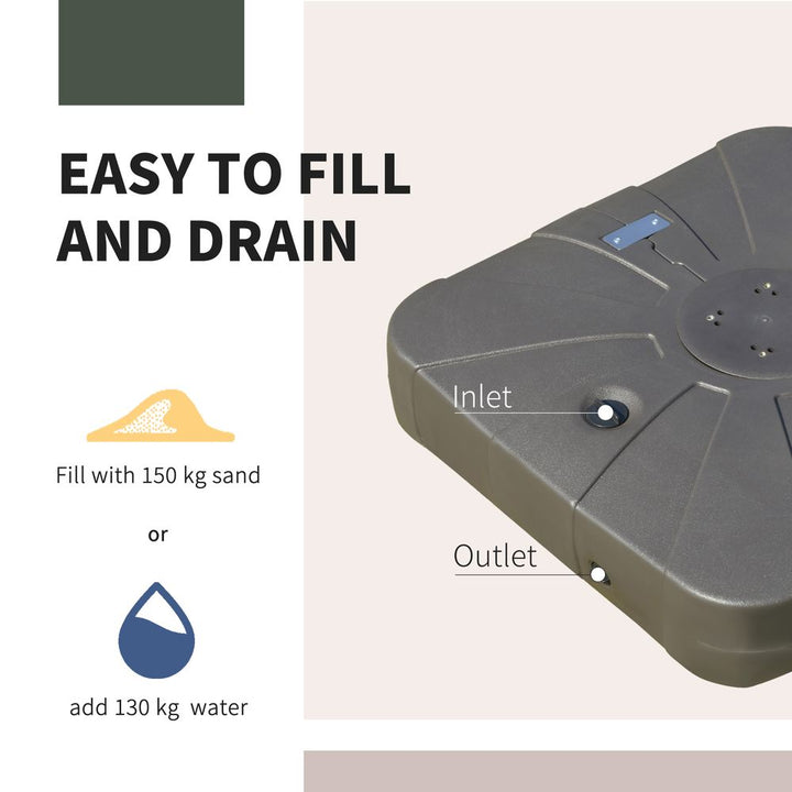 Square Cantilever Patio Umbrella Base Water or Sand Filled with Wheels Crossbar