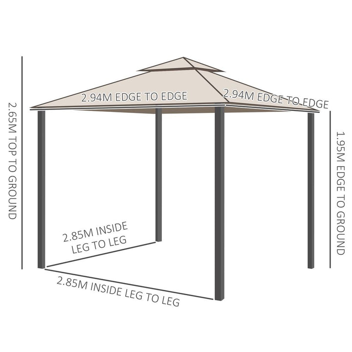 Outsunny Outdoor Gazebo, -tier Roof W/Netting, L x W x H-Taupe