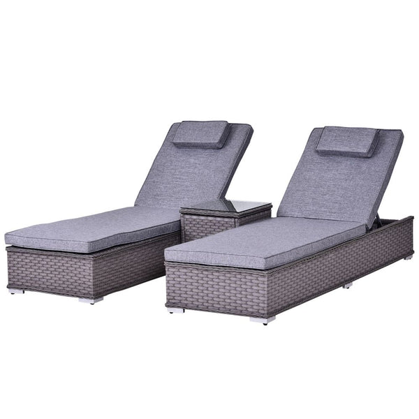  Piece Rattan Lounge Set, Side Table, -Position Adjustable Recline Chair, Grey