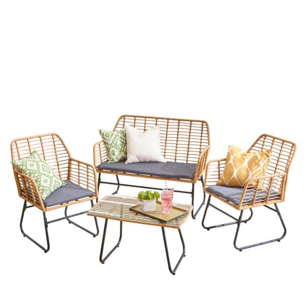 Neo Grey Bamboo Style Garden Sofa, Table & Chairs Piece Set