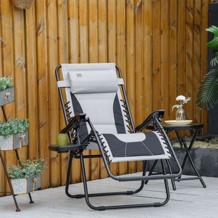Zero Gravity Folding Recliner, Cup Holder, Adjustable Light Grey