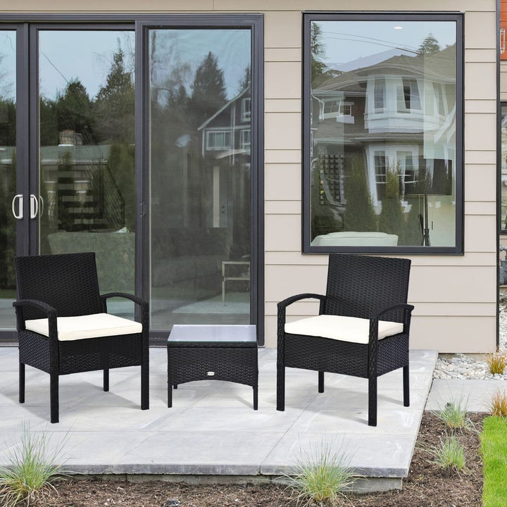 Outsunny Seater Rattan Bistro Set, Steel-Black