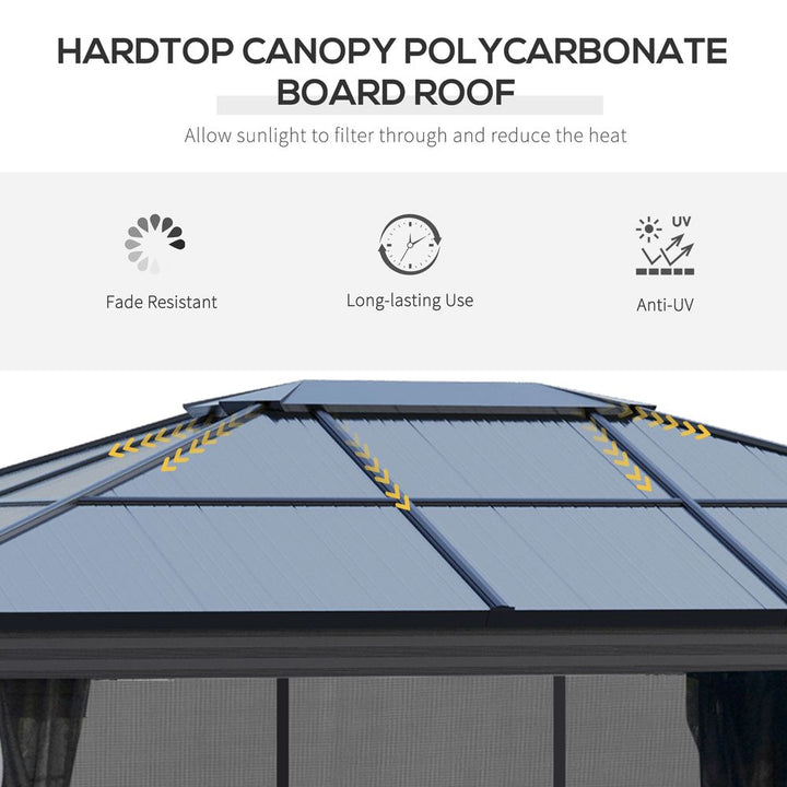 x.m Aluminium Hardtop Gazebo Canopy w/ Polycarbonate Top, Curtains Outsunny
