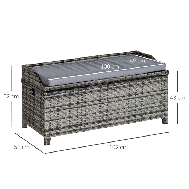 PE Rattan Bench Patio Wicker Storage Basket Seat Furniture w/ Cushion