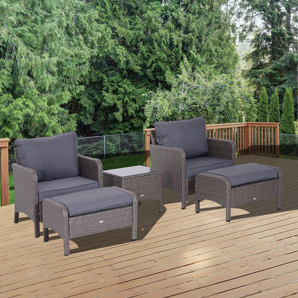  Rattan Furniture Set, Steel Frame-Grey