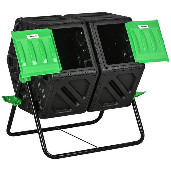 Outsunny L Compost Bin Dual Chamber Rotating Composter w/ Ventilation Holes