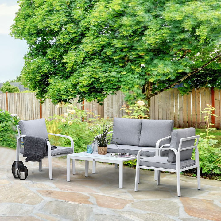 Outsunny -Seater Outdoor PE Rattan Table and Chairs Set White/Grey