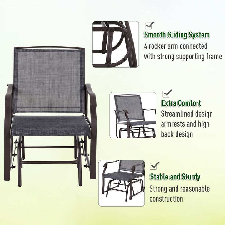 Steel Frame Set-of- Glider Rocking Chair w/ Table Set Grey