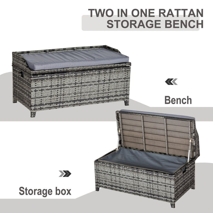 PE Rattan Bench Patio Wicker Storage Basket Seat Furniture w/ Cushion
