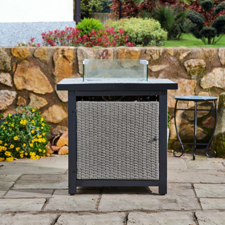 Outdoor Garden Rattan Propane Gas Fire Pit Table, Smokeless Firepit