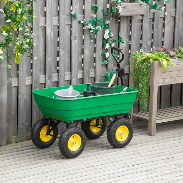 L Garden Cart Heavy Duty Wheel Trolley Wheelbarrow Green