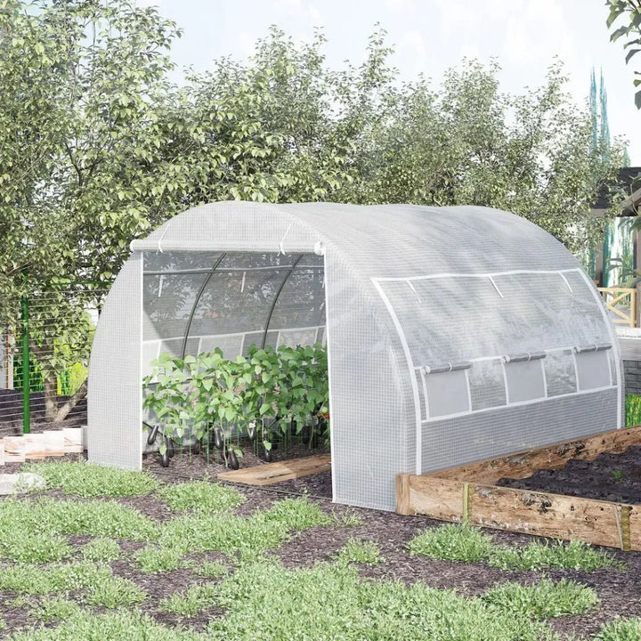  Polytunnel Greenhouse Pollytunnel Tent w/ Steel Frame White