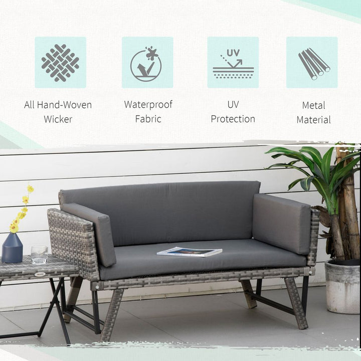  in Rattan Folding Daybed Sofa Grey w/Cushion